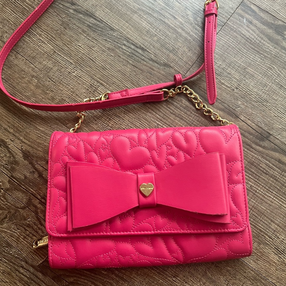 Betsey Johnson Pink Quilted Crossbody Bag with Bow